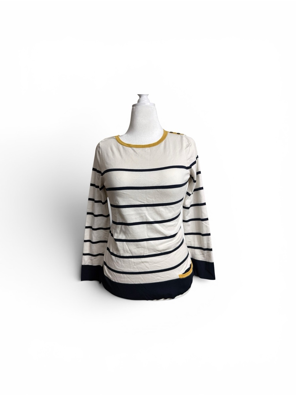 Pendleton Cream and Navy Striped Long-Sleeve Top with Mustard Trim size small - Picture 1 of 11